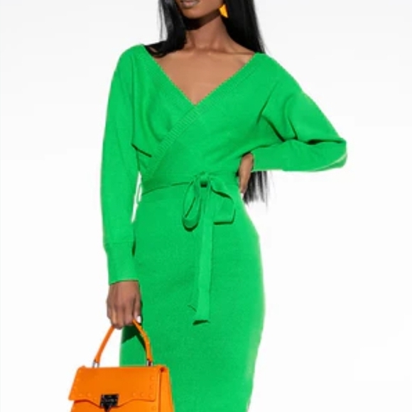 AKIRA Vibrant Green Midi Dress - Picture 1 of 7